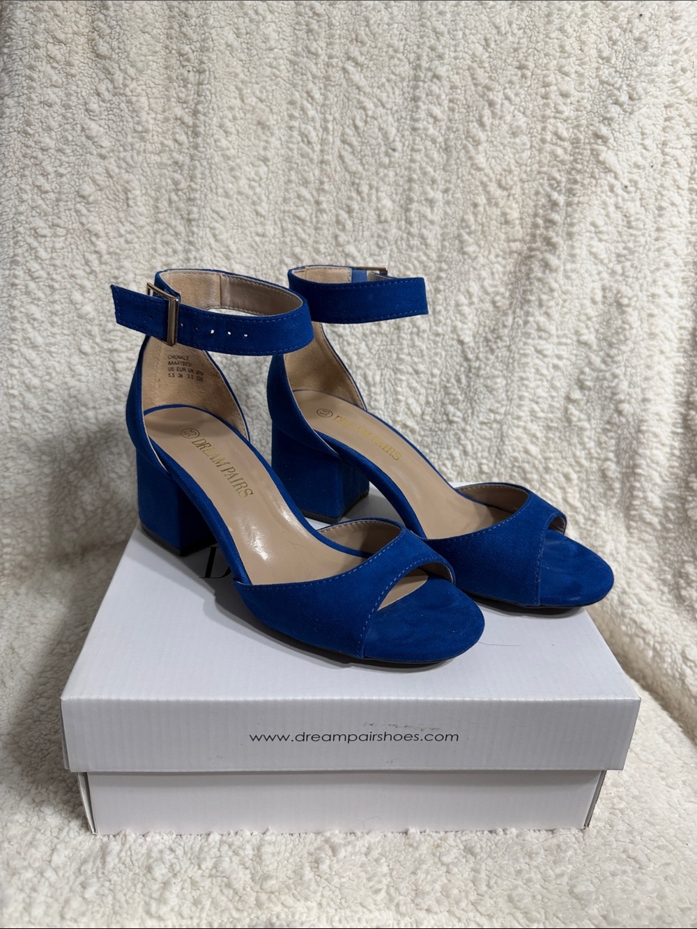 Dream Pairs Royal Blue Suede Block Heel Ankle-Strap Sandals